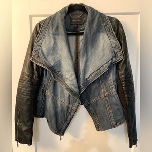 BCBG MaxAzria Jean Jacket with Moto Leather Sleeves